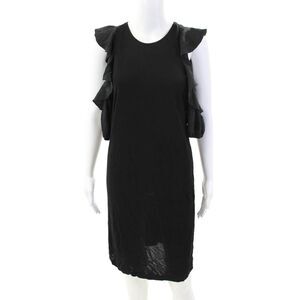 No21 Womens Ruffled Cold Shoulder Short Sleeves Body Con Dress Black Size EUR 42